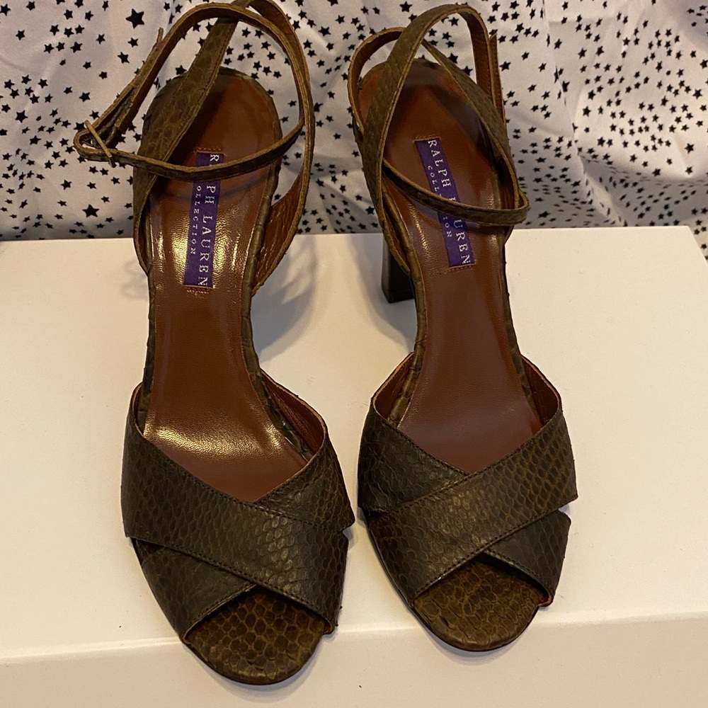Ralph Lauren Delanna Brown Python Heels